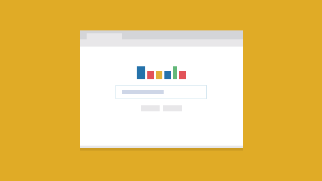 A browser window with a bar graph and text box in front of a yellow background.