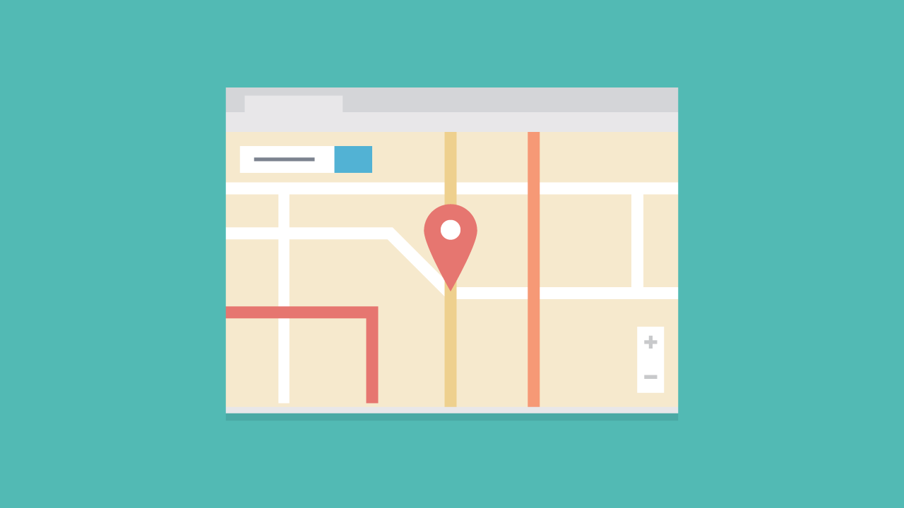 A browser window with a gps map in front of a light green background.