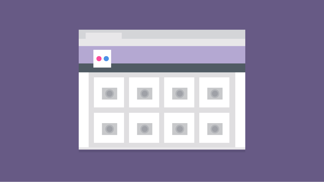 A browser window with images in front of a purple background.
